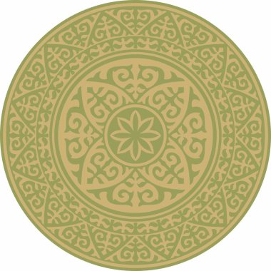 Kazak ulusal yuvarlak altın ve yeşil çerçeveli etnik bir model. Çember halka göçebe kültürü yansıtır. Tasarım ve tekstil için uygun