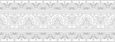 Pompeii çerçevesinde, pürüzsüz siyah sınır. Bitmek bilmeyen Napoli süsü. Antik Roma Sanatı. Boyalı cam şablonu