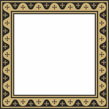 Siyah ve altın kareli gotik süs. Orta Çağ Avrupa dikdörtgeni, sınır. Klasik Almanların, Açılar, Saksonlar, Franklar.