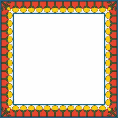 Vektör renkli kare Mısır süsü. Dikdörtgen, çerçeve, eski Mısır. Nilüfer çiçekleri ve su deseni.