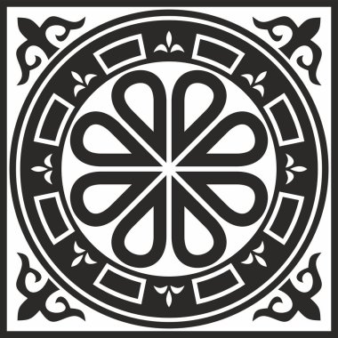 Siyah vektör tek renkli kare şablon klasik Bizans süsü. Dikdörtgen, sınır, Antik Yunan, Doğu Roma İmparatorluğu çerçevesi. Rus Ortodoks Kilisesi Dekorasyonu