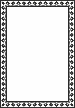 Vector monokrom siyah kare Türk ulusal süsü. Osmanlı sınırı, çerçeve. Etnik çiçek dikdörtgeni, Seljuk Türkleri deseni. Sultan 'ın sarayının dekorasyonu.