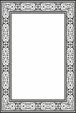 Vector monokrom siyah kare Türk ulusal süsü. Osmanlı sınırı, çerçeve. Etnik çiçek dikdörtgeni, Seljuk Türkleri deseni. Sultan 'ın sarayının dekorasyonu.