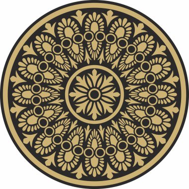 Klasik Yunan siyah ve altın yuvarlak süsü. Vektör deseni, Antik Yunan çemberi. Avrupa sınırı - halka