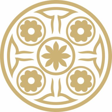 Kazak ulusal altın çerçeve süsü. Etnik model. Çember halka göçebe kültürü yansıtır. Tasarım ve tekstil için uygun