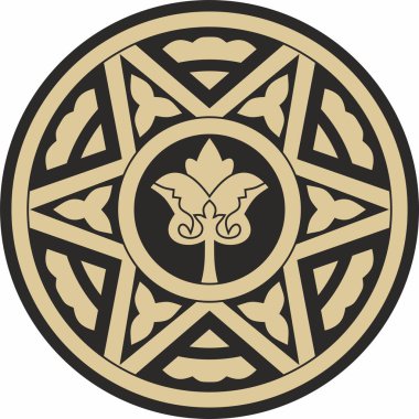 Vector altın ve siyah yuvarlak antik Bizans süsü. Yunanistan, Doğu Roma İmparatorluğu 'nun klasik çemberi. İstanbul 'un şablon motifleri