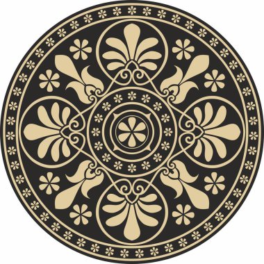 Siyah klasik Yunan yuvarlak süsü olan vektör altın. Antik Yunan ve Roma İmparatorluğu Çemberi. Bizans duvarları, zemin ve tavan resimleri. Avrupa saraylarının dekorasyonu