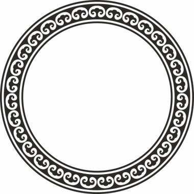 Siyah tek renkli vektör, antik Rus süsü. Slav sınırı, çerçeve. Çember, halka. Kraliyet odalarının resimleri.