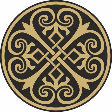 Vektör altın ve siyah yuvarlak klasik Bizans süsü. Çember, halka, sınır, Antik Yunan, Doğu Roma İmparatorluğu çerçevesi. Rus Ortodoks Kilisesi Dekorasyonu