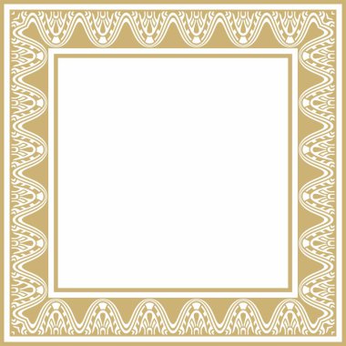 Vektör karesi Asurlu altın süsü. Dikdörtgen, sınır, Mezopatamya çerçevesi. Antik Doğu 'nun düzeni