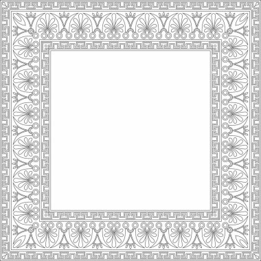 Siyah vektör monokrom klasik Yunan kare taslak süsü. Antik Yunan ve Roma İmparatorluğu dikdörtgeni. Bizans duvarları, zemin ve tavan resimleri. Avrupa saraylarının dekorasyonu. Boyalı cam şablonu