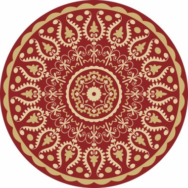 Kırmızı yuvarlak süslemeli Özbek altını. Türk çemberi, halka. Orta Asi 'nin Kültür Mirası