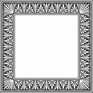 Vector monokrome siyah kare klasik Yunan turuncu süsü. Antik Yunan 'ın bir örneği. Roma İmparatorluğu 'nun çerçevesi.