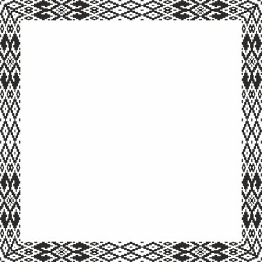 Vector black monokrom kare Belarus ulusal süs çerçevesi. Slav halkları, Rus, Ukraynalı, Sırp, Polonyalı, Bulgar etnik desenli dikdörtgen. Çapraz dikiş şablonu