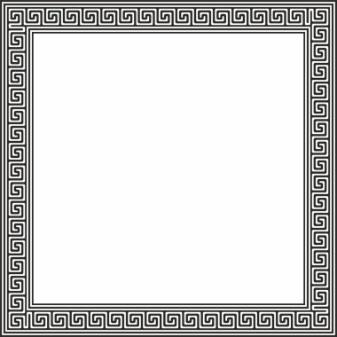 Siyah vektör monokrom klasik Yunan kare süsü. Antik Yunan ve Roma İmparatorluğu dikdörtgeni. Bizans duvarları, zemin ve tavan resimleri. Avrupa saraylarının dekorasyonu