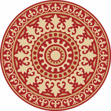 Kırmızı yuvarlak, klasik Bizans süslemeli vektör altın. Çember, halka, sınır, Antik Yunan, Doğu Roma İmparatorluğu çerçevesi. Rus Ortodoks Kilisesi Dekorasyonu