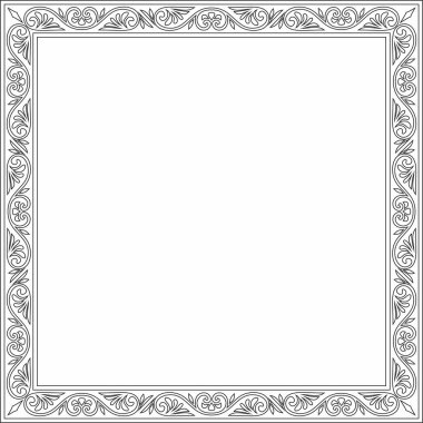 Siyah vektör karesi klasik Bizans süsü. Dikdörtgen, sınır, Antik Yunan, Doğu Roma İmparatorluğu çerçevesi. Rus Ortodoks Kilisesi Dekorasyonu