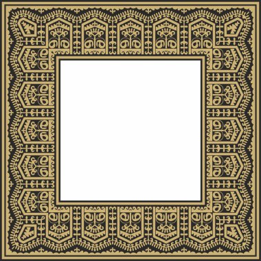 Vektör Özbek altın ve siyah kare süsü. Türk dikdörtgeni, çerçeve. Orta Asi 'nin Kültür Mirası