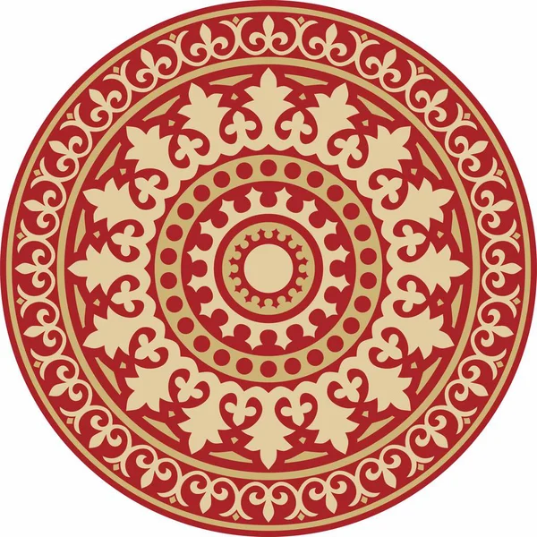 Kırmızı yuvarlak, klasik Bizans süslemeli vektör altın. Çember, halka, sınır, Antik Yunan, Doğu Roma İmparatorluğu çerçevesi. Rus Ortodoks Kilisesi Dekorasyonu