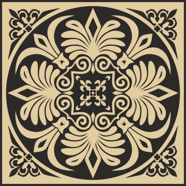 Vektör altın ve klasik Yunan kare süsü. Antik Yunan ve Roma İmparatorluğu dikdörtgeni. Bizans duvarları, zemin ve tavan resimleri. Avrupa saraylarının dekorasyonu