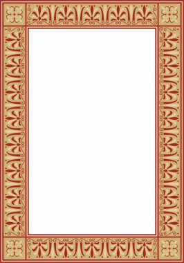 Klasik Yunan kırmızı ve altın kare süsü. Vektör deseni, antik Yunan dikdörtgeni. Avrupa sınırı