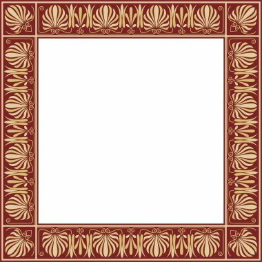 Vektör altın ve kırmızı kare klasik Yunan süsü. Avrupa süsü. Sınır, çerçeve Antik Yunan, Roma İmparatorluğu