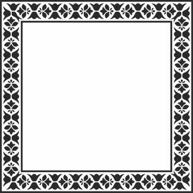 Vektör siyah monokrom kare ulusal Hint süsü. Dikdörtgen, sınır, etnik Hindu çerçevesi