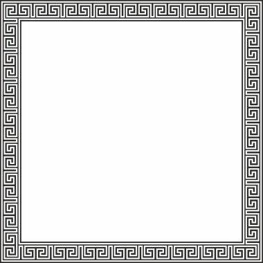 Siyah vektör monokrom klasik Yunan kare süsü. Antik Yunan ve Roma İmparatorluğu dikdörtgeni. Bizans duvarları, zemin ve tavan resimleri. Avrupa saraylarının dekorasyonu