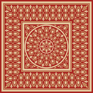 Klasik Yunan kırmızı ve altın kare süsü. Vektör deseni, antik Yunan dikdörtgeni. Avrupa sınırı