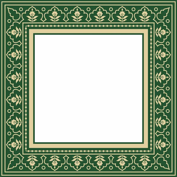 Yeşil kare Türk ulusal süsü olan vektör altın. Osmanlı sınırı, çerçeve. Etnik çiçek dikdörtgeni, Seljuk Türkleri deseni. Sultan 'ın sarayının dekorasyonu.