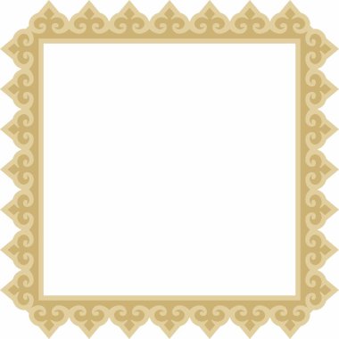 Vektör altın kare Kazak ulusal süsü. Büyük Steppe 'deki insanların etnik kalıpları