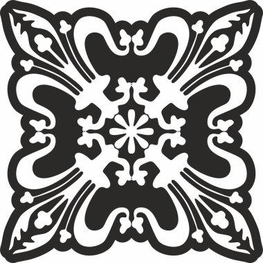 Vektör siyah tek renkli gotik süs, stencil. Ortaçağ Avrupa sanatı. Katolik katedrallerinin geleneksel kalıpları