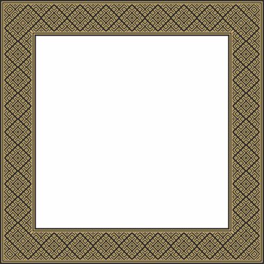 Vektör altın ve siyah kare Belarus ulusal süs çerçevesi. Slav halkları, Rus, Ukraynalı, Sırp, Polonyalı, Bulgar etnik desenli dikdörtgen. Çapraz dikiş şablonu