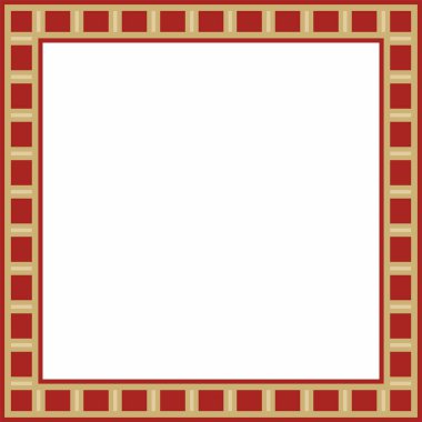 Kırmızı kare Mısır aksesuarlı vektör altın. Dikdörtgen, çerçeve, eski Mısır. Nilüfer çiçekleri ve su deseni.