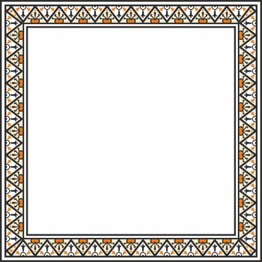 Vektör karesi renkli sınır, çerçeve, Pompeii. Dikdörtgen Neopolitan süsü. Antik Roma Sanatı. Boyalı cam şablonu