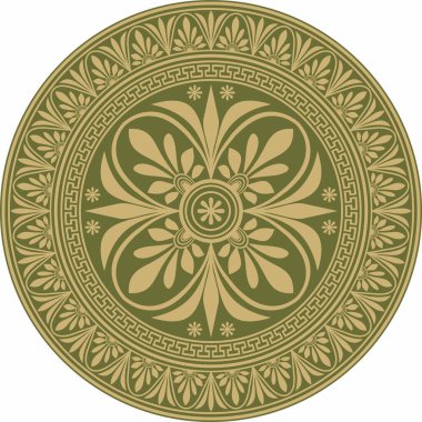 Yeşil, klasik Yunan yuvarlak süsü olan vektör altın. Antik Yunan ve Roma İmparatorluğu Çemberi. Bizans duvarları, zemin ve tavan resimleri. Avrupa saraylarının dekorasyonu