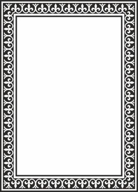 Siyah vektör tek renkli kare şablon klasik Bizans süsü. Dikdörtgen, sınır, Antik Yunan, Doğu Roma İmparatorluğu çerçevesi. Rus Ortodoks Kilisesi Dekorasyonu