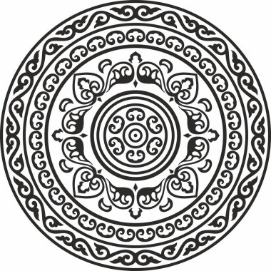 Siyah tek renkli vektör, antik Rus süsü. Slav sınırı, çerçeve. Çember, halka. Kraliyet odalarının resimleri.