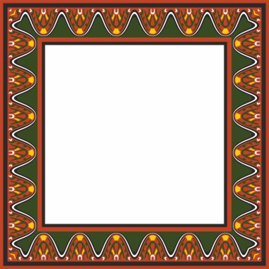 Vektör karesi Asur renk süsü. Dikdörtgen, sınır, Mezopatamya çerçevesi. Antik Doğu 'nun düzeni