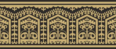 Vektör Özbek altını ve siyah pürüzsüz süs. Sonsuz Türk sınırı. Orta Asya 'nın kültürel mirası.