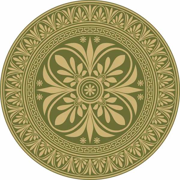 Yeşil, klasik Yunan yuvarlak süsü olan vektör altın. Antik Yunan ve Roma İmparatorluğu Çemberi. Bizans duvarları, zemin ve tavan resimleri. Avrupa saraylarının dekorasyonu