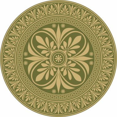 Yeşil, klasik Yunan yuvarlak süsü olan vektör altın. Antik Yunan ve Roma İmparatorluğu Çemberi. Bizans duvarları, zemin ve tavan resimleri. Avrupa saraylarının dekorasyonu