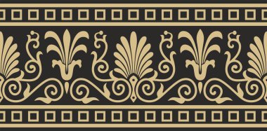 Vektör altın ve siyah dikişsiz klasik Yunan süsü. Sonsuz Avrupa modeli. Sınır, çerçeve Antik Yunan, Roma İmparatorluğu