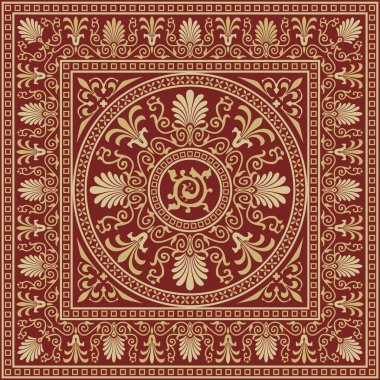 Antik Yunan 'ın kırmızı ve altın renkli kare süsü. Roma İmparatorluğu 'nun klasik seramik deseni.