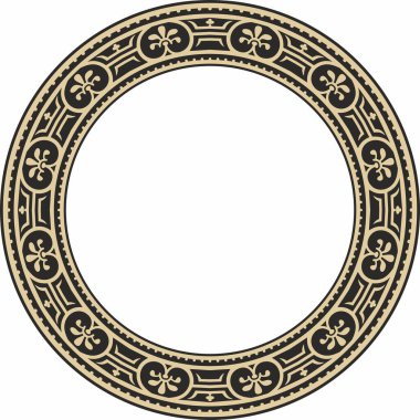 Vector round gold with black border, frame, Pompeii ring. Circle Neopolitan ornament. Art of Ancient Rome