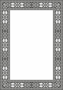 Vector black monokrom kare Belarus ulusal süs çerçevesi. Slav halkları, Rus, Ukraynalı, Sırp, Polonyalı, Bulgar etnik desenli dikdörtgen. Çapraz dikiş şablonu