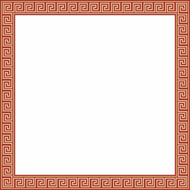 Kırmızı klasik Yunan kare süslemeli vektör altın. Antik Yunan ve Roma İmparatorluğu dikdörtgeni. Bizans duvarları, zemin ve tavan resimleri. Avrupa saraylarının dekorasyonu