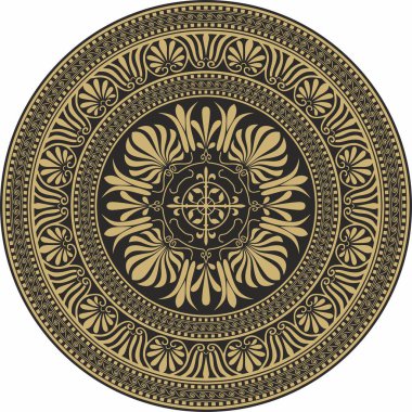 Siyah klasik Yunan yuvarlak süsü olan vektör altın. Antik Yunan ve Roma İmparatorluğu Çemberi. Bizans duvarları, zemin ve tavan resimleri. Avrupa saraylarının dekorasyonu