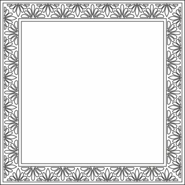 Siyah vektör karesi klasik Bizans süsü. Dikdörtgen, sınır, Antik Yunan, Doğu Roma İmparatorluğu çerçevesi. Rus Ortodoks Kilisesi Dekorasyonu