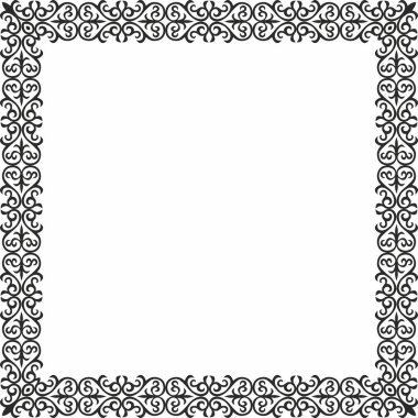 Vector siyah tek renkli kare Kazak ulusal süsü. Büyük Steppe 'deki insanların etnik kalıpları